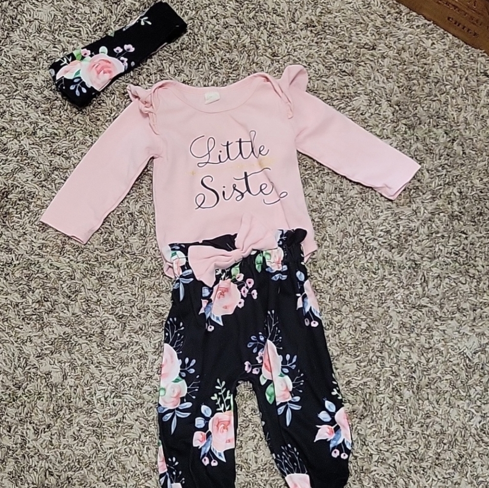 "Little Sister" matching top and pants with bow